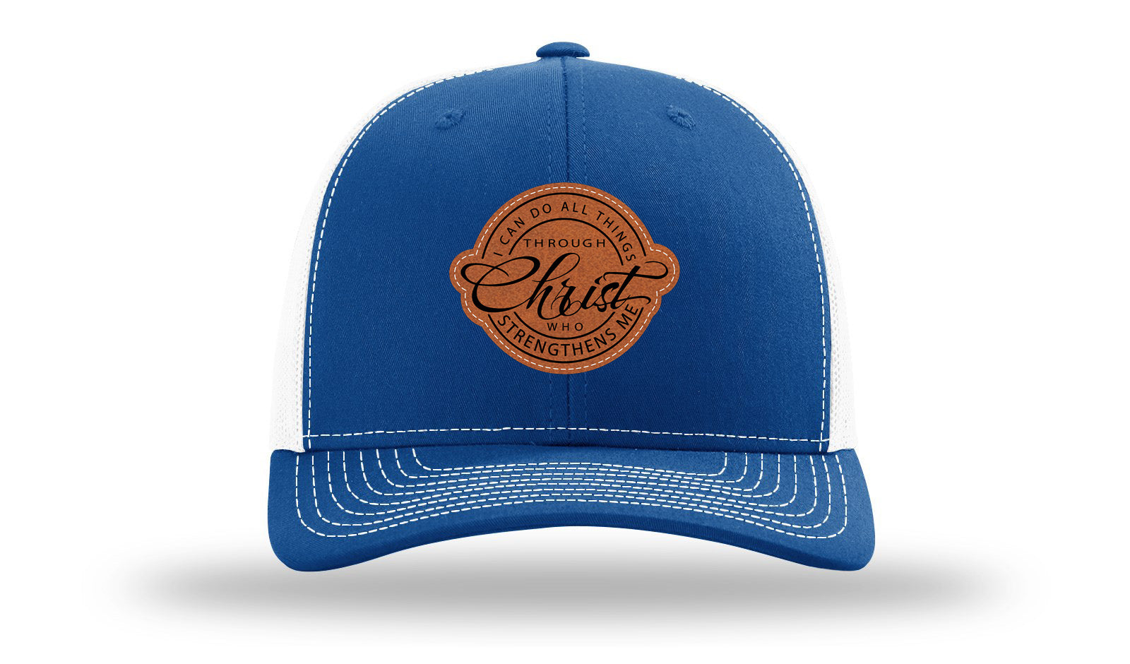 I Can Do All Things Philippians 4:13 Leather Patch Richardson 112 Hat-Royal / White