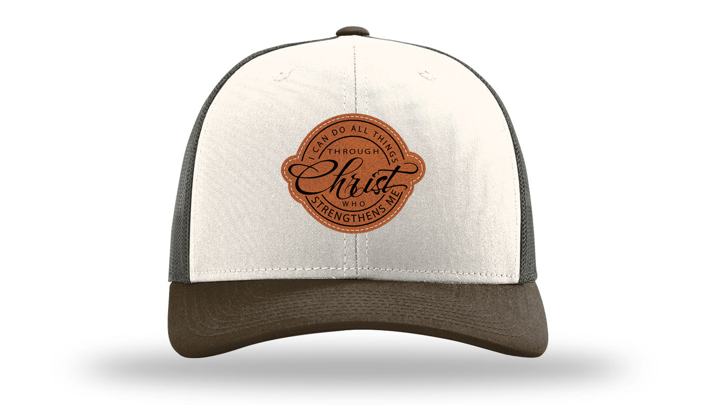 I Can Do All Things Philippians 4:13 Leather Patch Richardson 112 Hat-Cream / Gray Brown / Brown