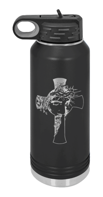 Jesus Cross - 32oz Water Bottle Laser Engraved- Black