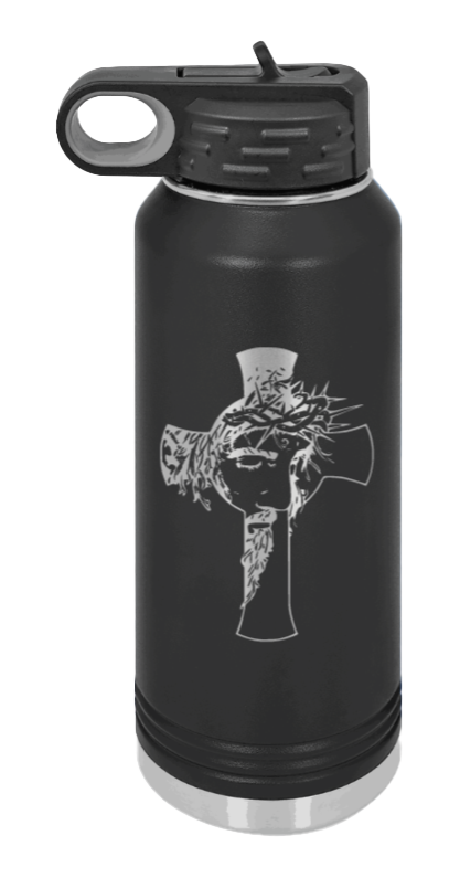 Jesus Cross - 32oz Water Bottle Laser Engraved- Black