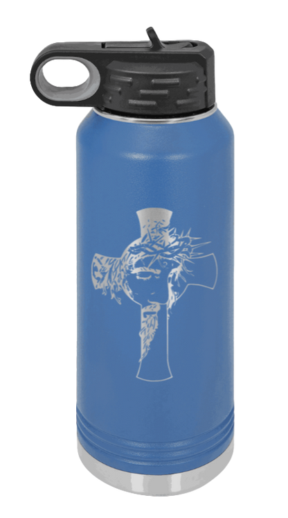 Jesus Cross - 32oz Water Bottle Laser Engraved- Royal Blue