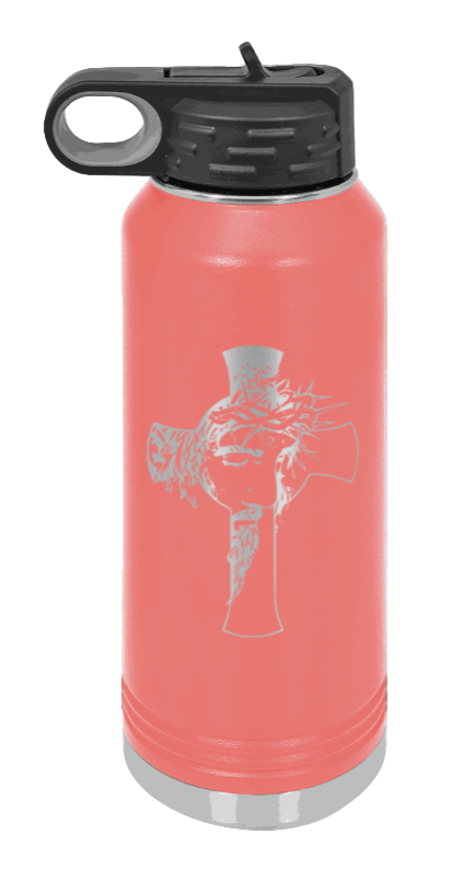Jesus Cross - 32oz Water Bottle Laser Engraved- Coral