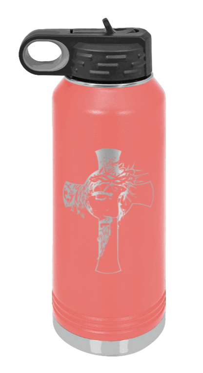 Jesus Cross - 32oz Water Bottle Laser Engraved- Coral