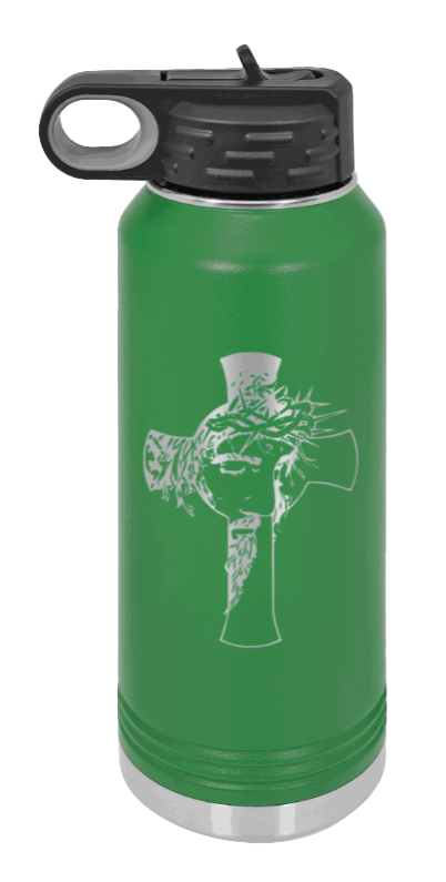 Jesus Cross - 32oz Water Bottle Laser Engraved- Green