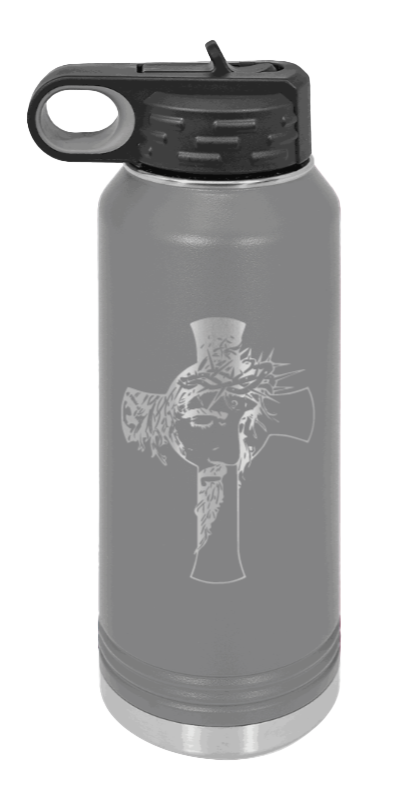 Jesus Cross - 32oz Water Bottle Laser Engraved- Dark Grey
