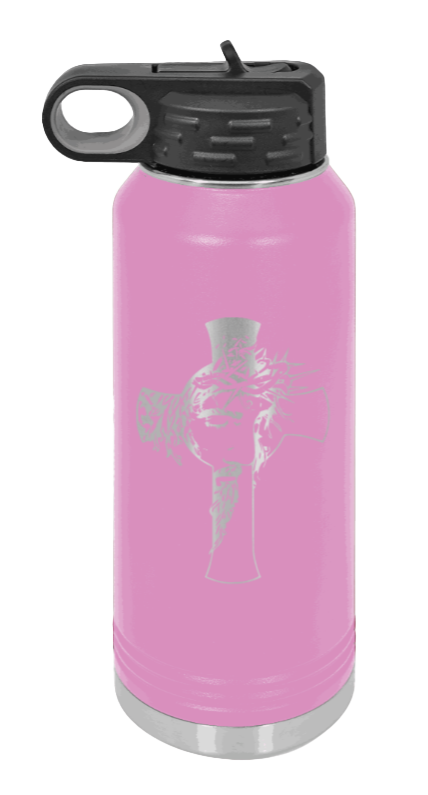 Jesus Cross - 32oz Water Bottle Laser Engraved- Light Purple