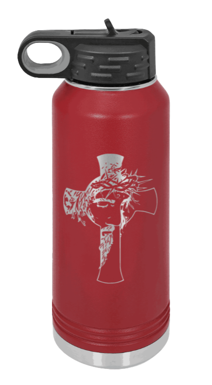 Jesus Cross - 32oz Water Bottle Laser Engraved- Maroon