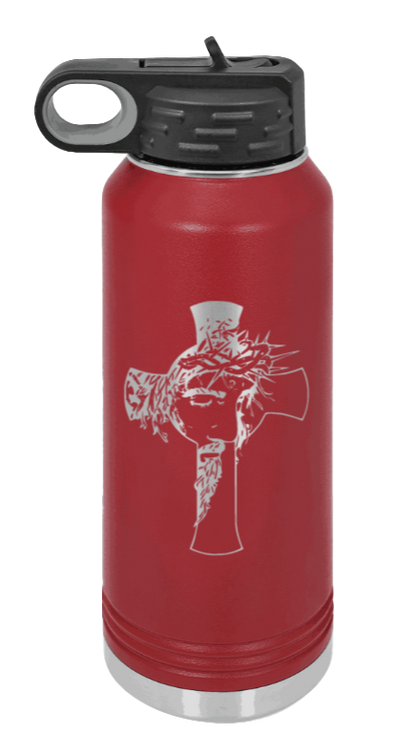 Jesus Cross - 32oz Water Bottle Laser Engraved- Maroon