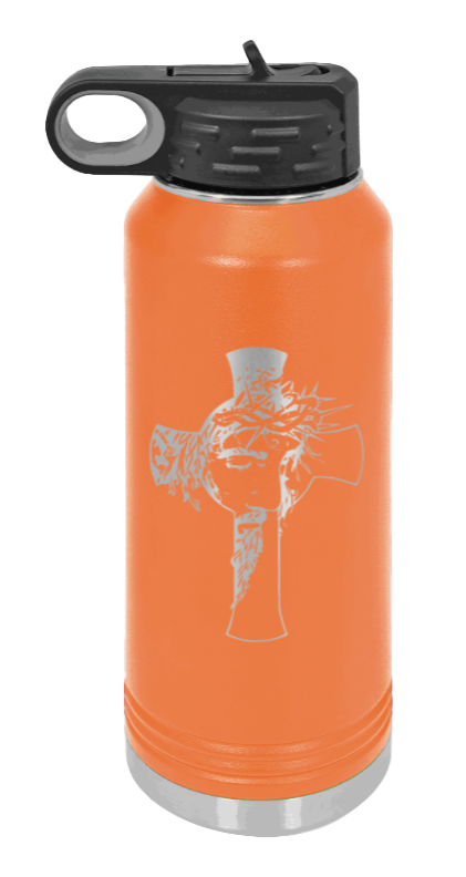 Jesus Cross - 32oz Water Bottle Laser Engraved- Orange