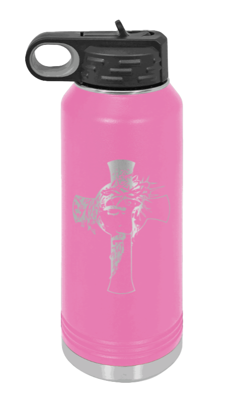 Jesus Cross - 32oz Water Bottle Laser Engraved- Pink
