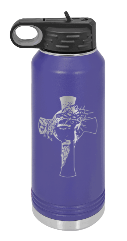 Jesus Cross - 32oz Water Bottle Laser Engraved- Purple