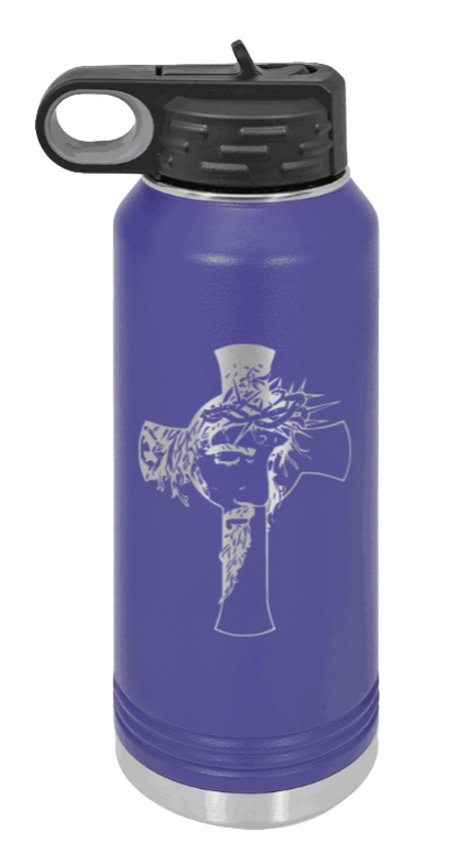 Jesus Cross - 32oz Water Bottle Laser Engraved- Purple
