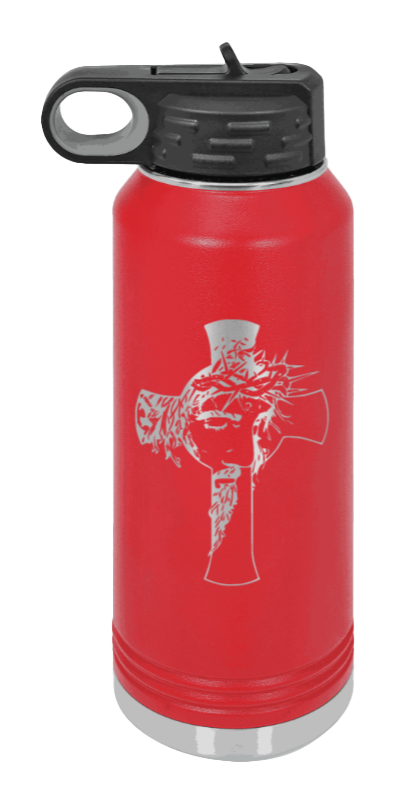 Jesus Cross - 32oz Water Bottle Laser Engraved- Red