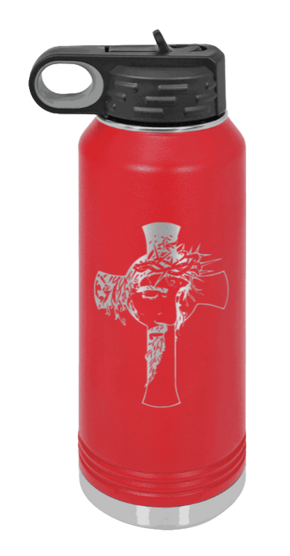Jesus Cross - 32oz Water Bottle Laser Engraved- Red