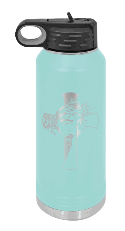 Jesus Cross - 32oz Water Bottle Laser Engraved- Teal