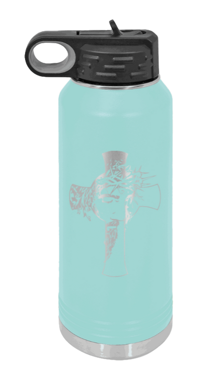 Jesus Cross - 32oz Water Bottle Laser Engraved- Teal