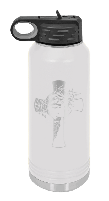 Jesus Cross - 32oz Water Bottle Laser Engraved- White