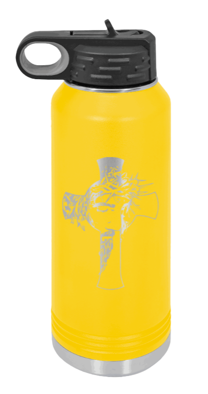 Jesus Cross - 32oz Water Bottle Laser Engraved- Yellow