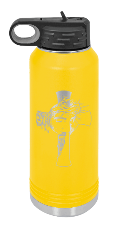 Jesus Cross - 32oz Water Bottle Laser Engraved- Yellow