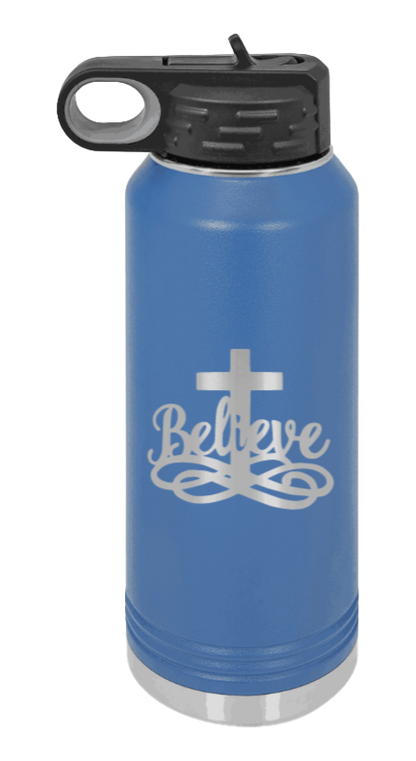 Believe - 32oz Water Bottle Laser Engraved- Royal Blue