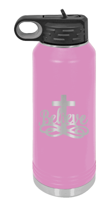 Believe - 32oz Water Bottle Laser Engraved- Light Purple