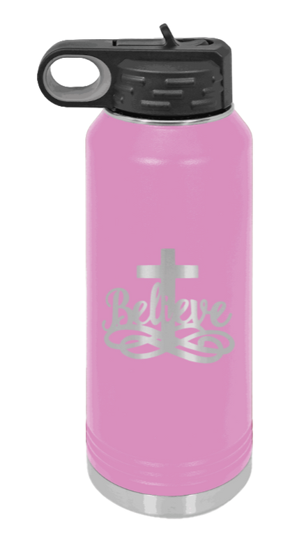 Believe - 32oz Water Bottle Laser Engraved- Light Purple