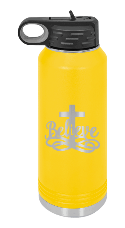 Believe - 32oz Water Bottle Laser Engraved- Yellow