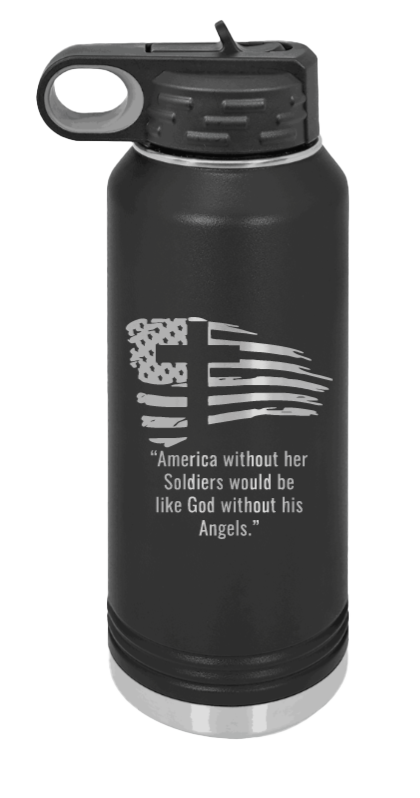 Soldiers and Angels - 32oz Water Bottle Laser Engraved- Black