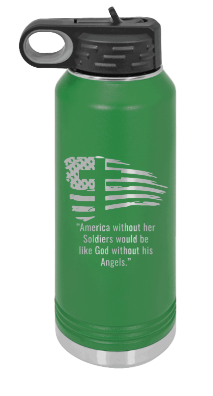 Soldiers and Angels - 32oz Water Bottle Laser Engraved- Green