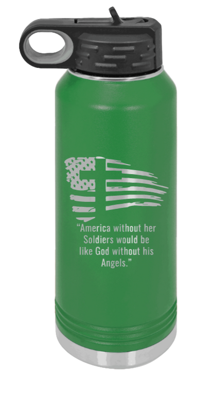 Soldiers and Angels - 32oz Water Bottle Laser Engraved- Green