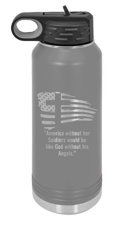 Soldiers and Angels - 32oz Water Bottle Laser Engraved- Dark Grey