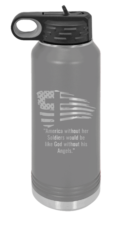 Soldiers and Angels - 32oz Water Bottle Laser Engraved- Dark Grey