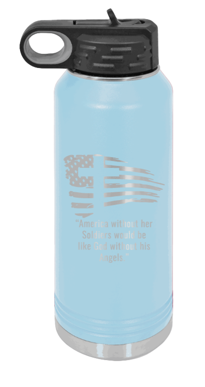 Soldiers and Angels - 32oz Water Bottle Laser Engraved- Light Blue