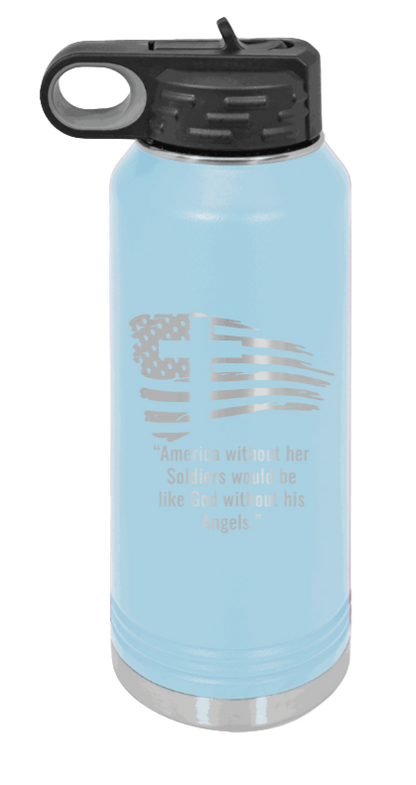 Soldiers and Angels - 32oz Water Bottle Laser Engraved- Light Blue