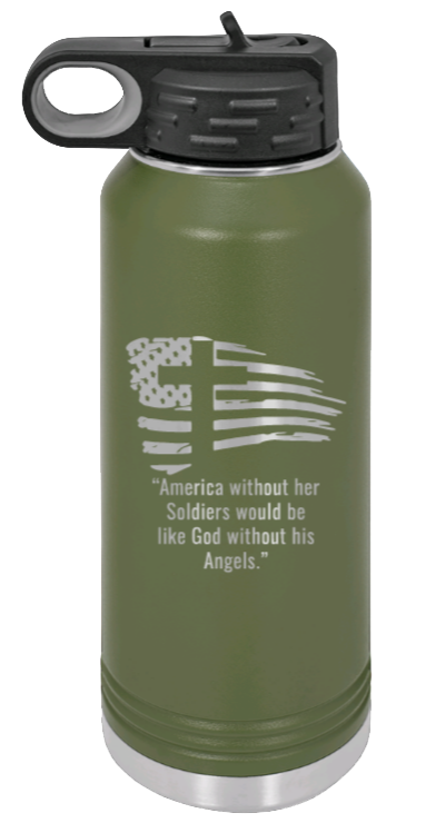 Soldiers and Angels - 32oz Water Bottle Laser Engraved- Olive
