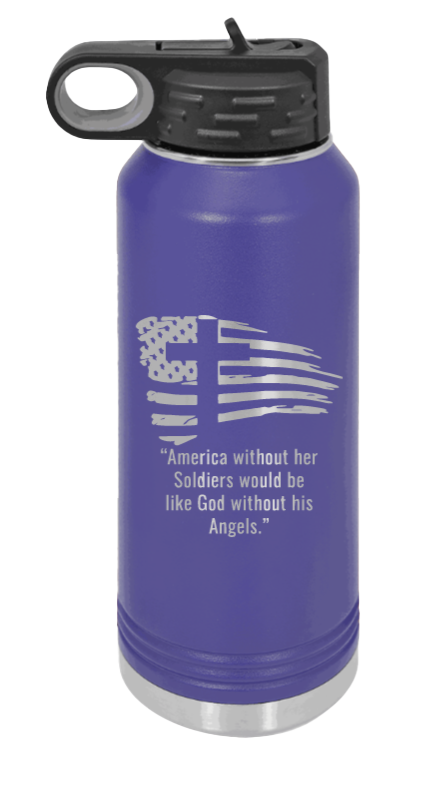 Soldiers and Angels - 32oz Water Bottle Laser Engraved- Purple
