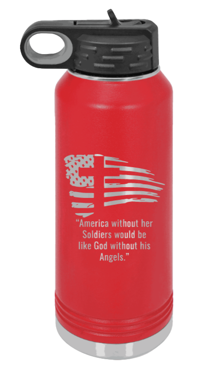 Soldiers and Angels - 32oz Water Bottle Laser Engraved- Red