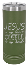 Load image into Gallery viewer, Jesus In My Heart ~ Coffee In My Hand Laser Engraved Skinny Tumbler (Etched)
