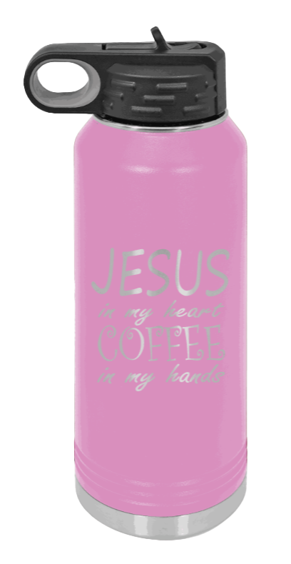 Jesus In My Heart Coffee In My Hand - 32oz Water Bottle Laser Engraved- Light Blue