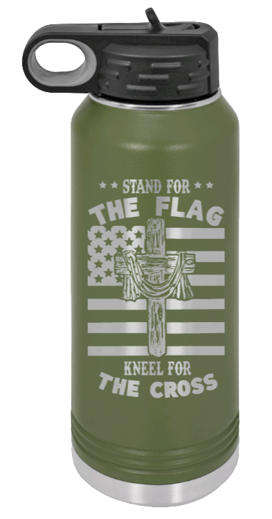 Cross Flag 3 - 32oz Water Bottle Laser Engraved- Olive