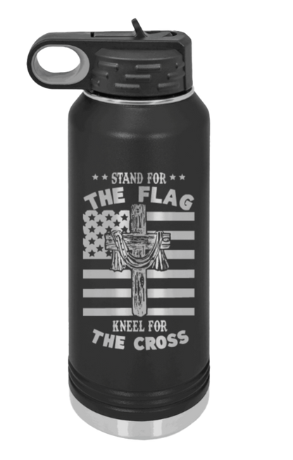 Cross Flag 3 - 32oz Water Bottle Laser Engraved- Black