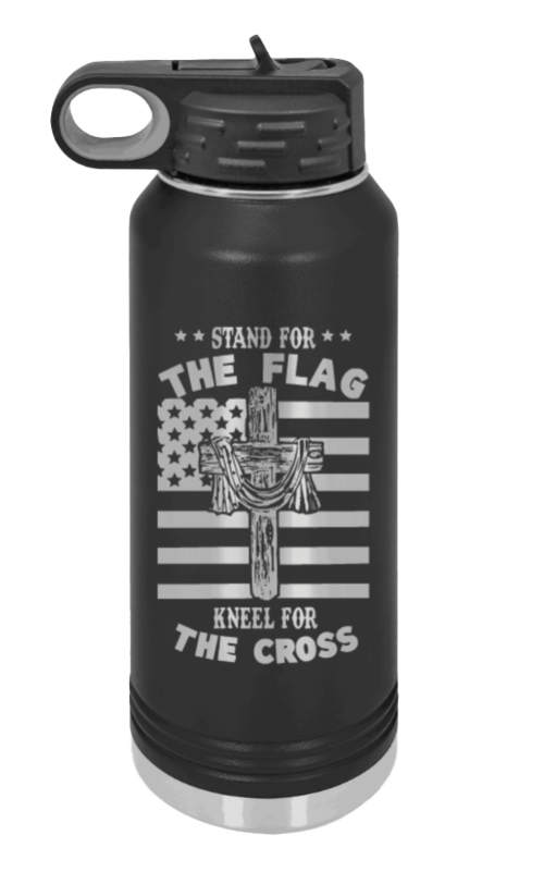 Cross Flag 3 - 32oz Water Bottle Laser Engraved- Black