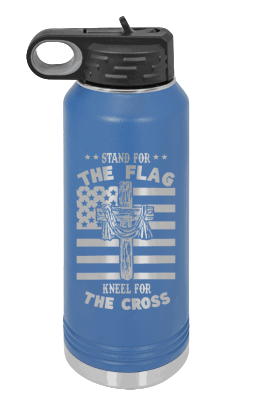 Cross Flag 3 - 32oz Water Bottle Laser Engraved- Royal Blue