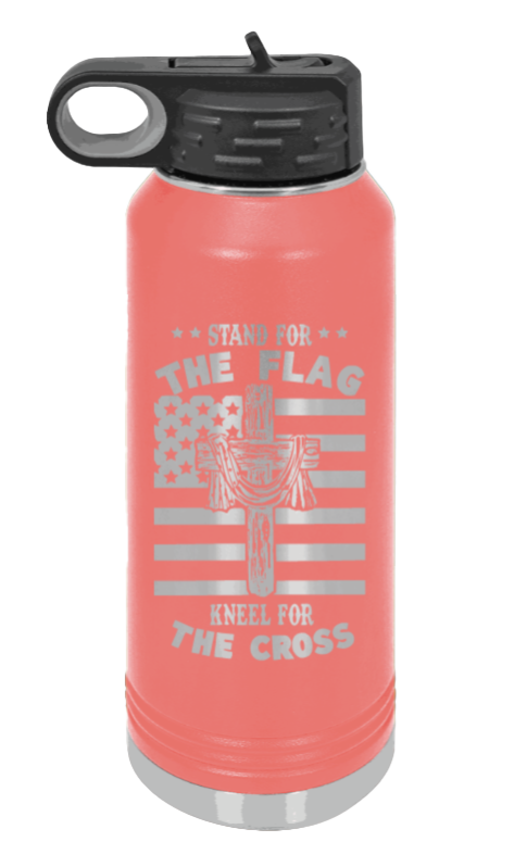 Cross Flag 3 - 32oz Water Bottle Laser Engraved- Coral