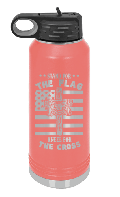 Cross Flag 3 - 32oz Water Bottle Laser Engraved- Coral
