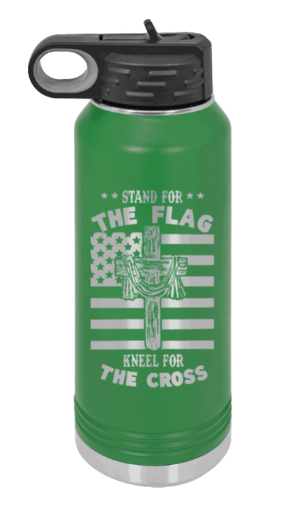 Cross Flag 3 - 32oz Water Bottle Laser Engraved- Green