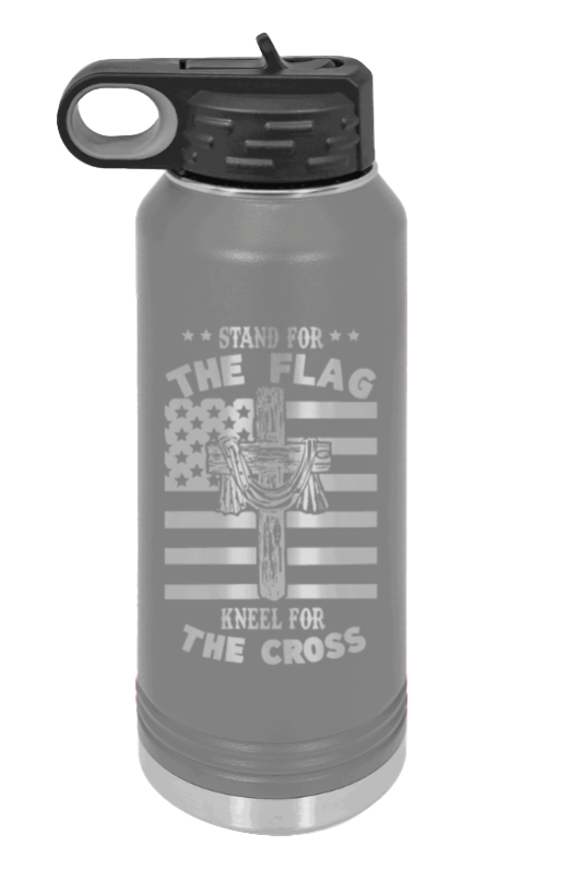 Cross Flag 3 - 32oz Water Bottle Laser Engraved- Dark Grey