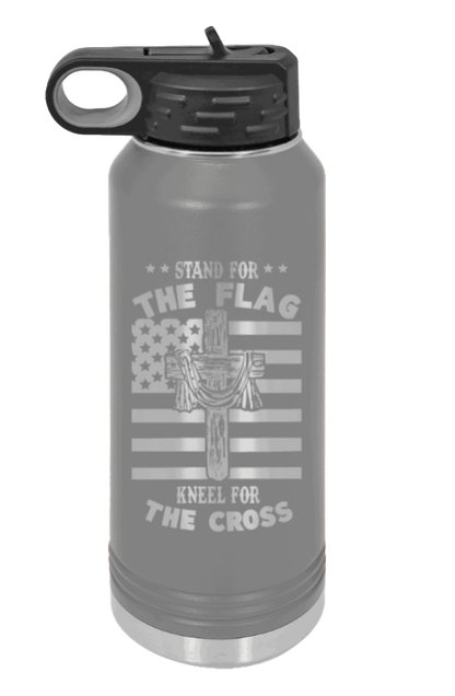 Cross Flag 3 - 32oz Water Bottle Laser Engraved- Dark Grey