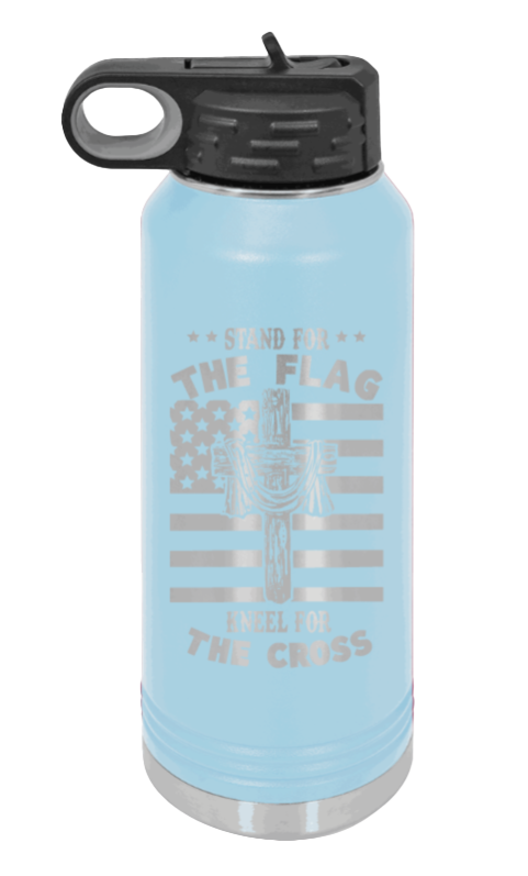 Cross Flag 3 - 32oz Water Bottle Laser Engraved- Light Blue