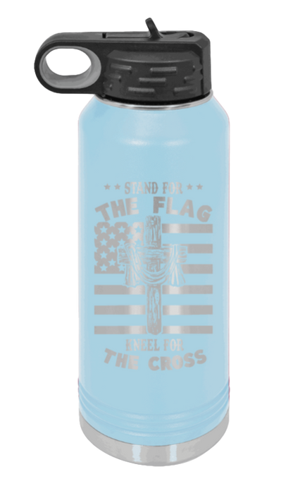 Cross Flag 3 - 32oz Water Bottle Laser Engraved- Light Blue